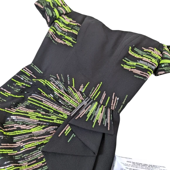 Dress the Population Black Green Sequin Midi Dress - Picture 7 of 14